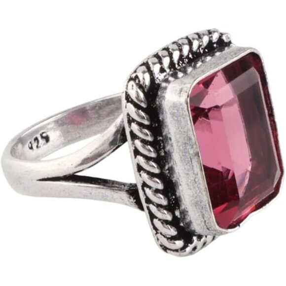 Pink Tourmaline Genuine Crown Gemstone S925 Silver Boho Ring